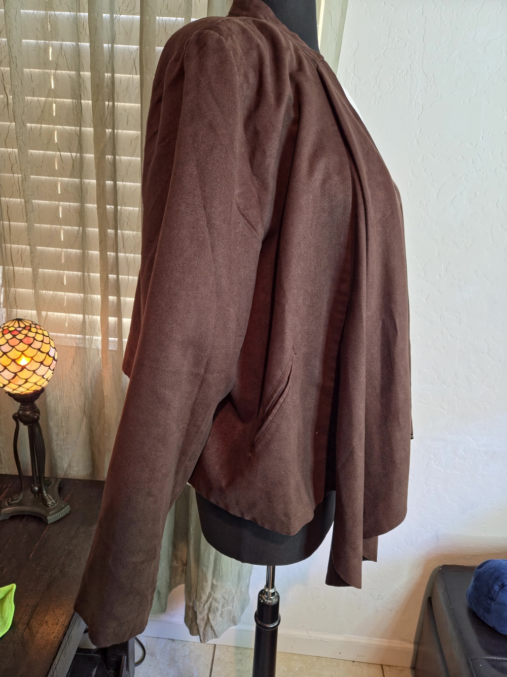 Vintage Fashion Bug Chocolate Brown Faux Suede
Drape Front Jacket EUC #0405 - Picture 3 of 9